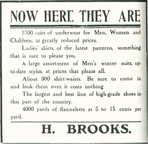 Image of Newspaper Advertizement for Hubert Brooks General Store from St John ND March 19,1908 St. John Tribune
